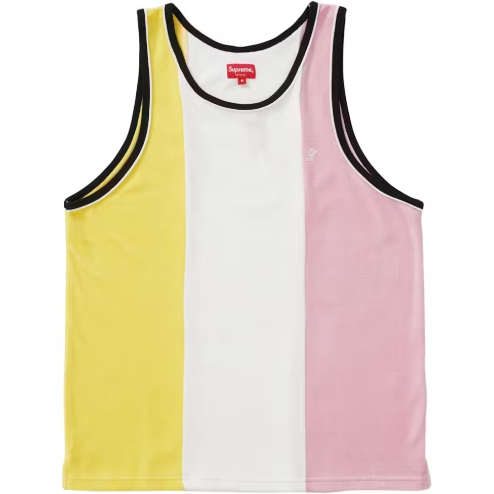 Supreme Mens Colorblock VelourTank Top Yellow, White, and Pink Medium